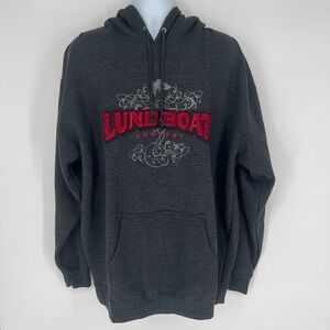 Vintage Mens Lundboat Y2K Hoodie Sweatshirt Sz XXL Gray Red Cotton Blend Heavy